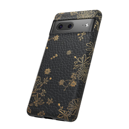 Floral Gold Foil Leather Texture Tough Phone Case