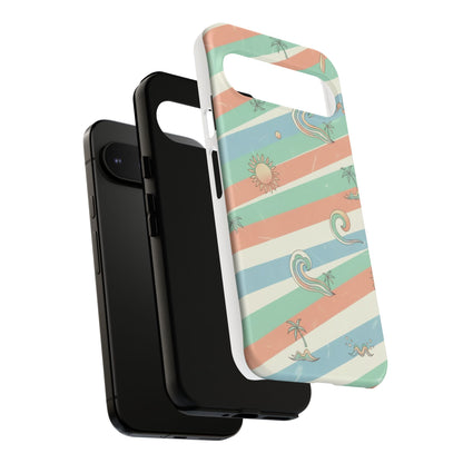 Surf Stripe Tough Phone Case — Retro Beach Waves Pattern