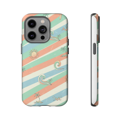 Surf Stripe Tough Phone Case — Retro Beach Waves Pattern