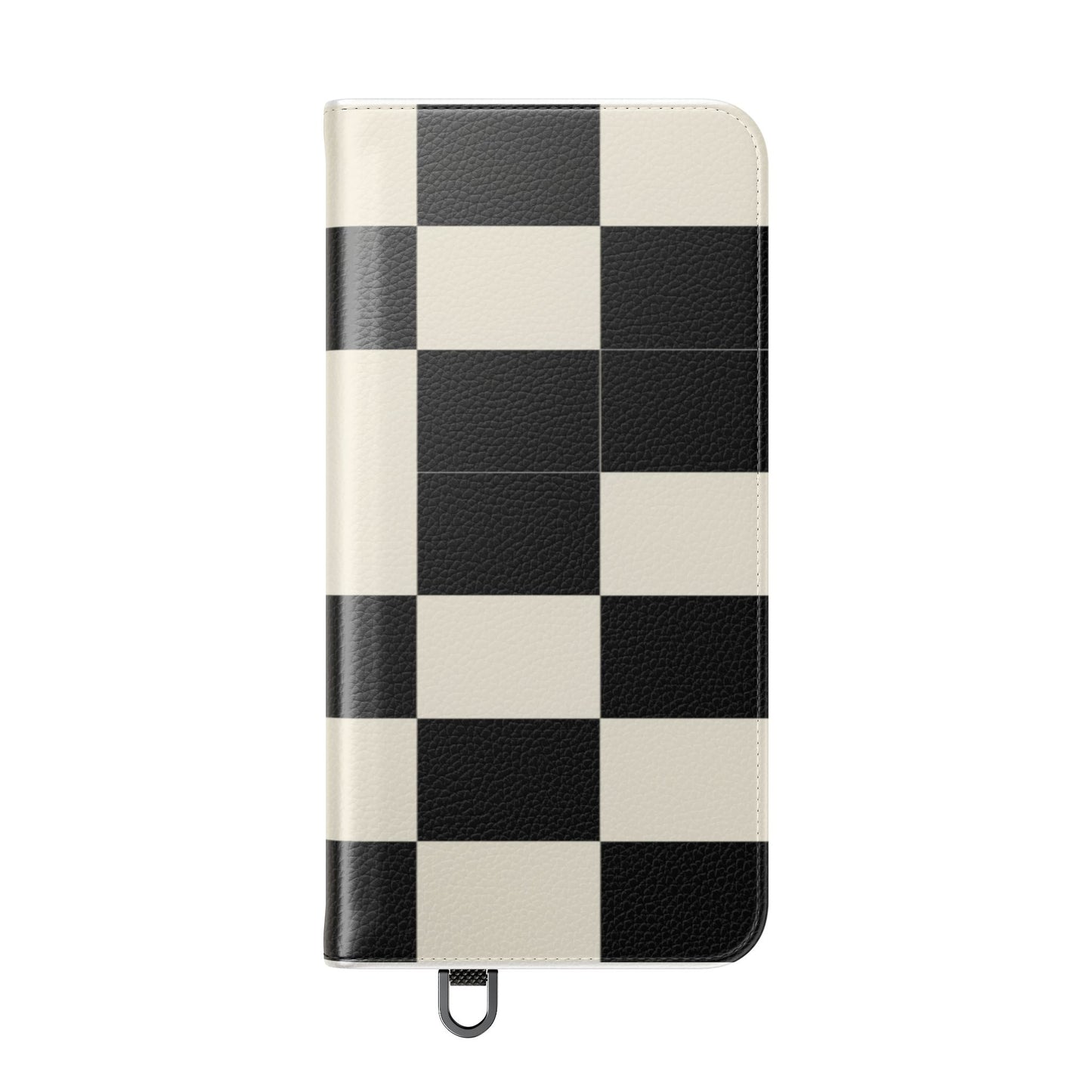 Checkered Flip Phone Case – Black & Cream Retro Grid Wallet Case