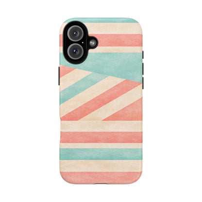 Pastel Stripes Tough Phone Case – Retro Coral & Teal Protective Cover
