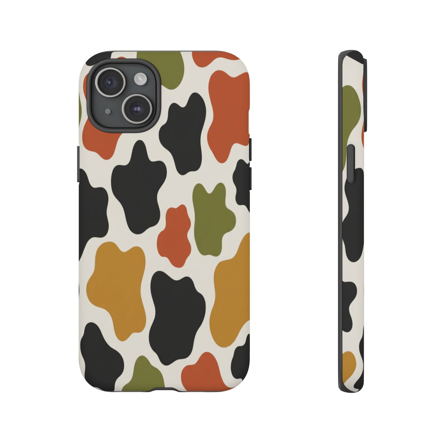 Camouflage Pattern Tough Phone Case – Retro Olive, Rust & Mustard Protective Cover