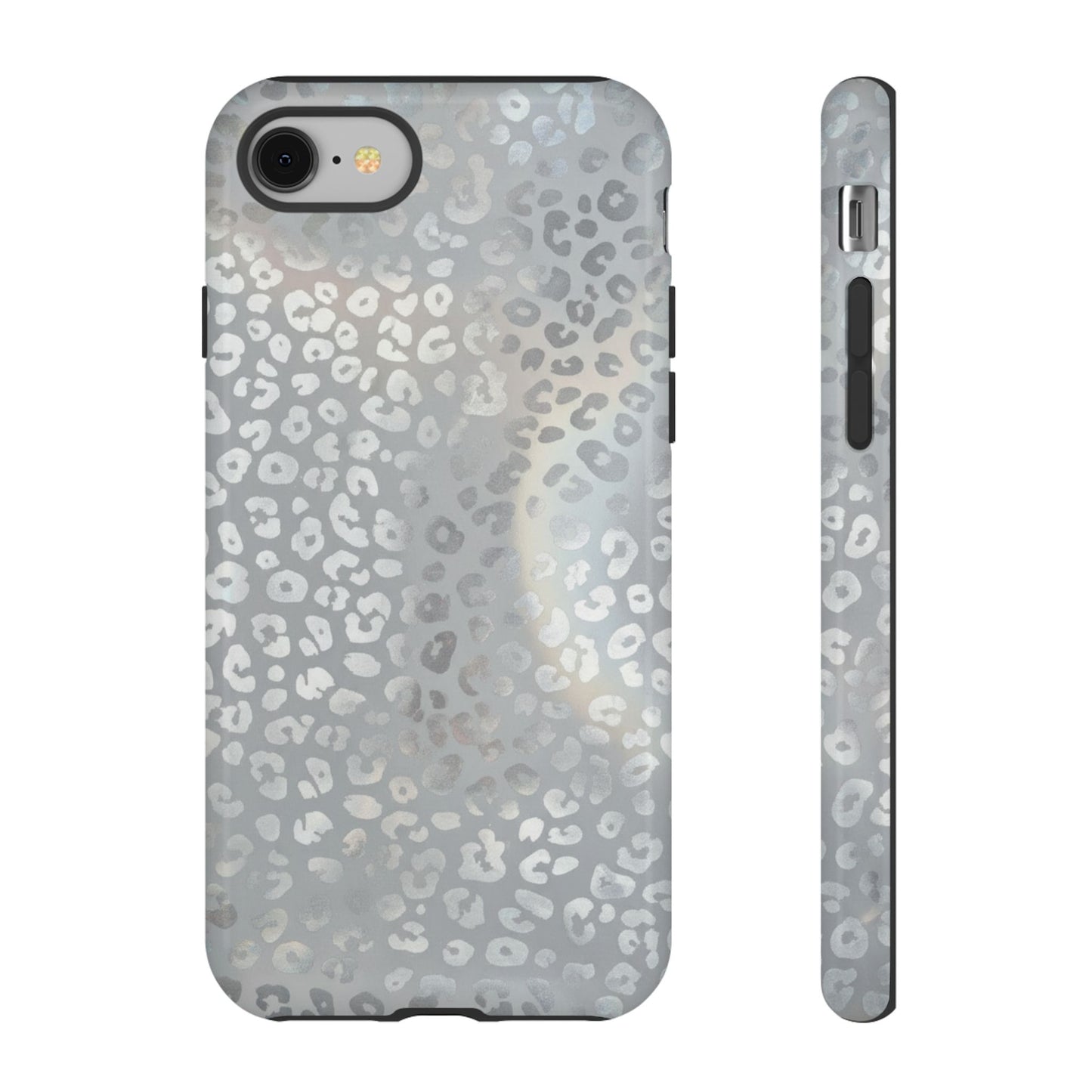 Grey Leopard Print Tough Phone Case — Durable Protective iPhone Cover