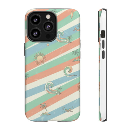 Surf Stripe Tough Phone Case — Retro Beach Waves Pattern