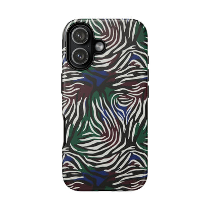 Zebra Camo Tough Phone Case – Green & Blue Animal Print Protective Cover