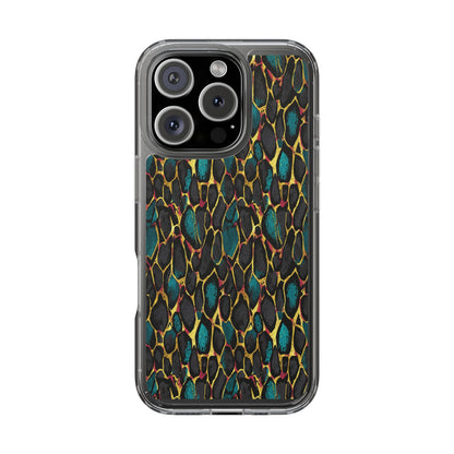 Teal Gold Leopard Clear Phone Case