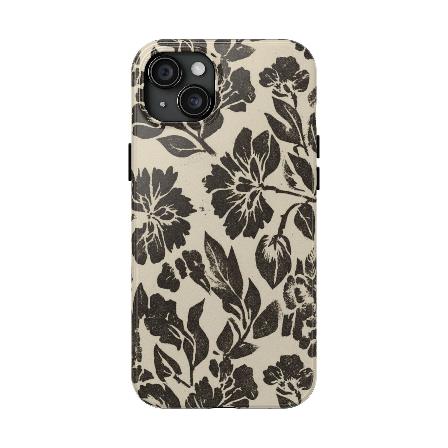 Floral Noir Tough Phone Case — Black Vintage Flower Protective Cover