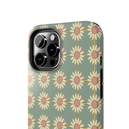 Daisy Pattern Tough Phone Case — Retro Floral Protective Cover