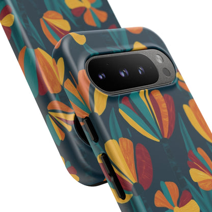Floral Retro Teal Tough Phone Case — Vibrant Orange & Mustard Blooms