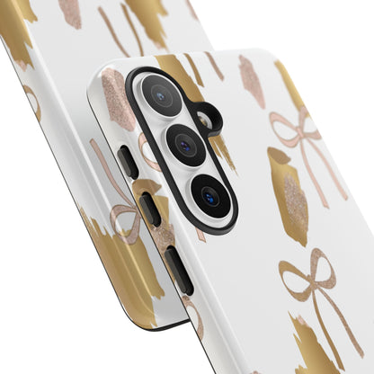 Phone Case — Gold Brushstroke & Blush Bow Pattern