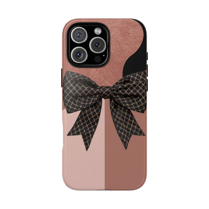 Bow Stripe Tough Phone Case – Pink Mauve Protective Cover