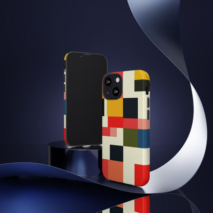 Abstract Color Block Tough Phone Case — Retro Geometric Protective Cover