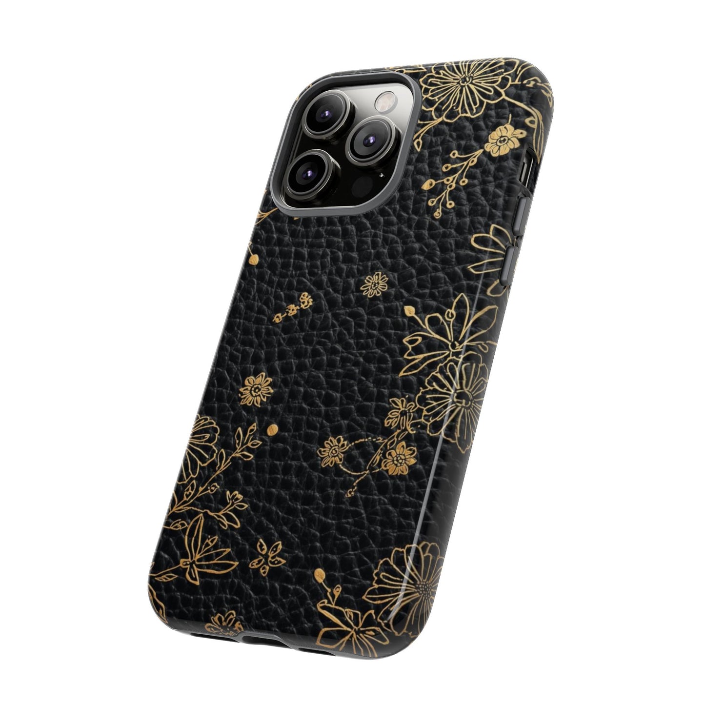 Floral Gold Foil Leather Texture Tough Phone Case