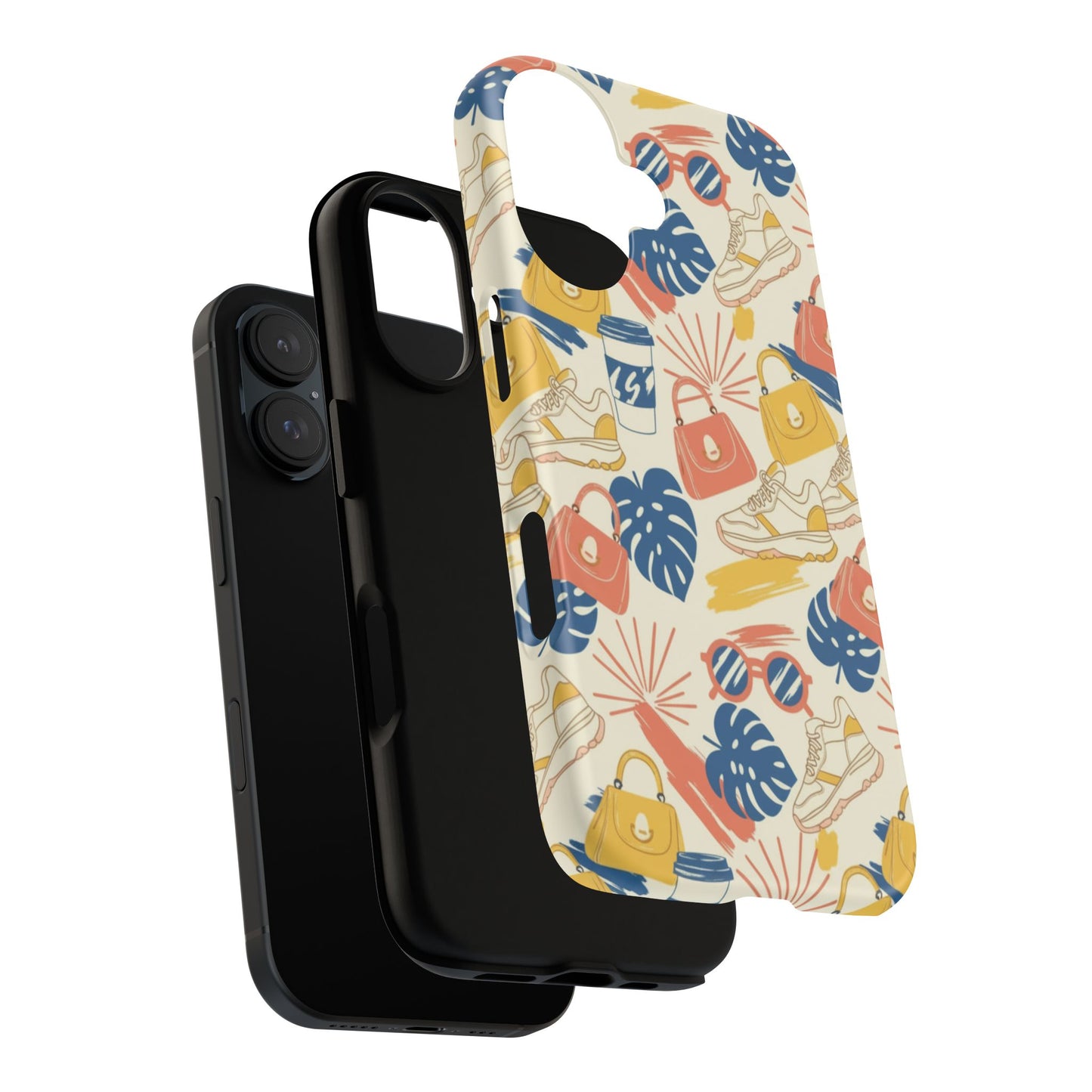 Tough Cases: Retro Summer Pattern Phone Case – Sunglasses, Sneakers & Tropical Leaves