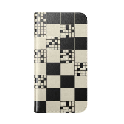 Checkerboard Flip Phone Case – Retro Black & Cream Geometric Wallet Case