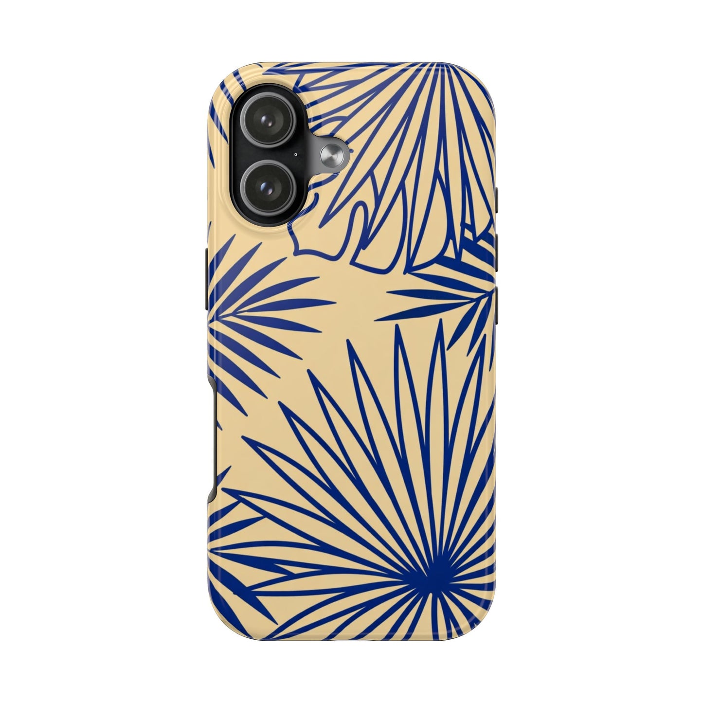 Tropical Palm Pattern Tough Phone Case — Navy Blue Fan Leaves on Sand
