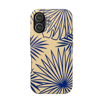 Tropical Palm Pattern Tough Phone Case — Navy Blue Fan Leaves on Sand