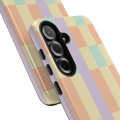 Pastel Checkered Phone Case — Retro Stripe Tough Case