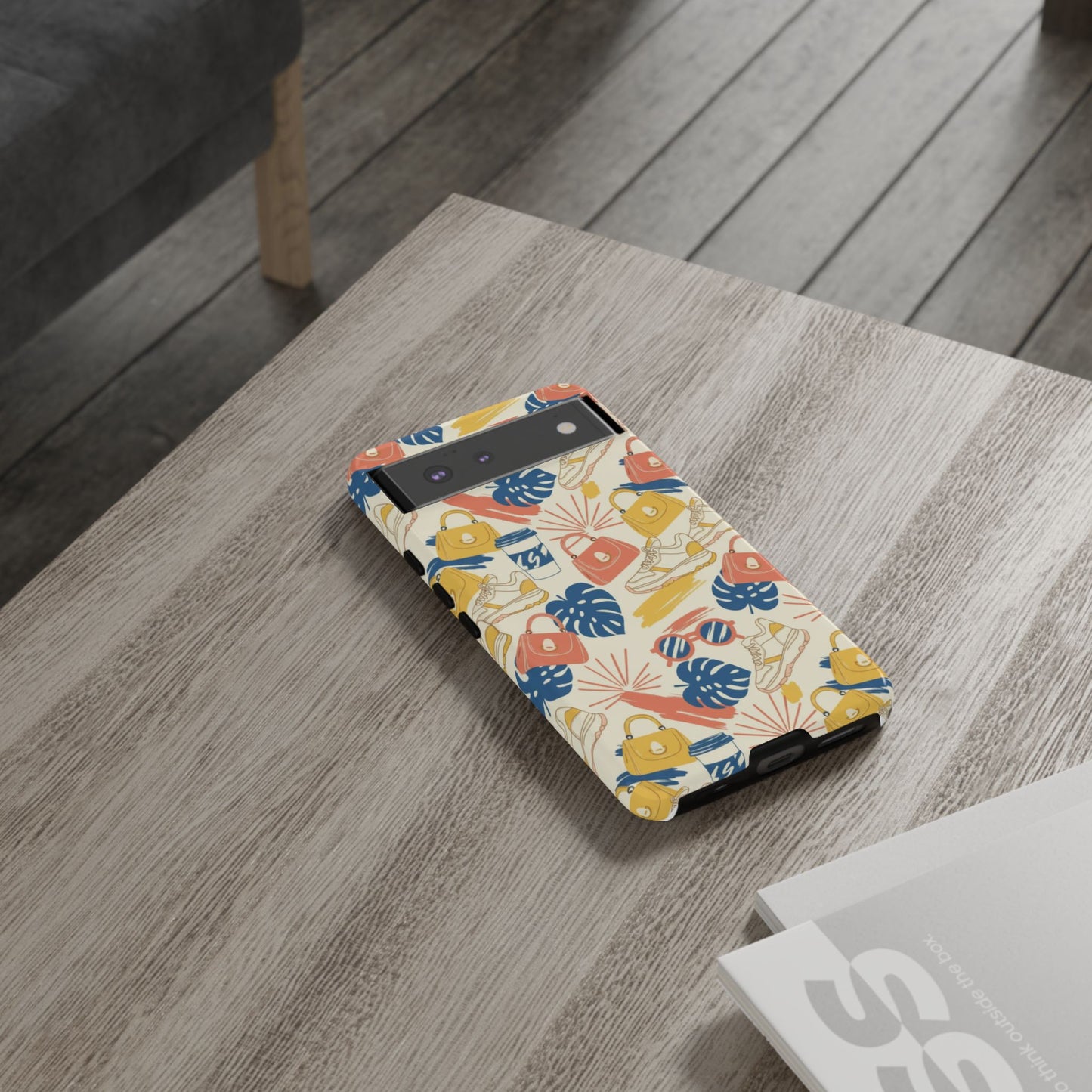 Tough Cases: Retro Summer Pattern Phone Case – Sunglasses, Sneakers & Tropical Leaves