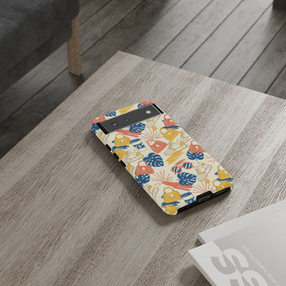 Tough Cases: Retro Summer Pattern Phone Case – Sunglasses, Sneakers & Tropical Leaves