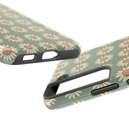 Daisy Pattern Tough Phone Case — Retro Floral Protective Cover