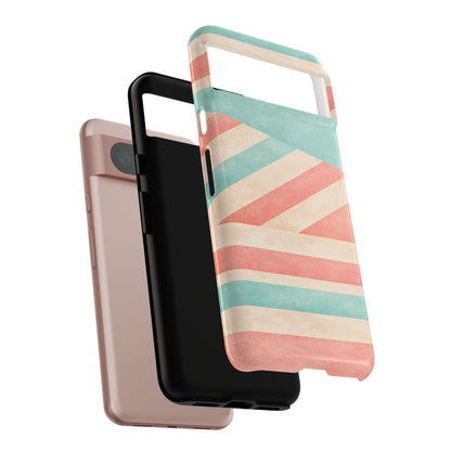 Pastel Stripes Tough Phone Case – Retro Coral & Teal Protective Cover