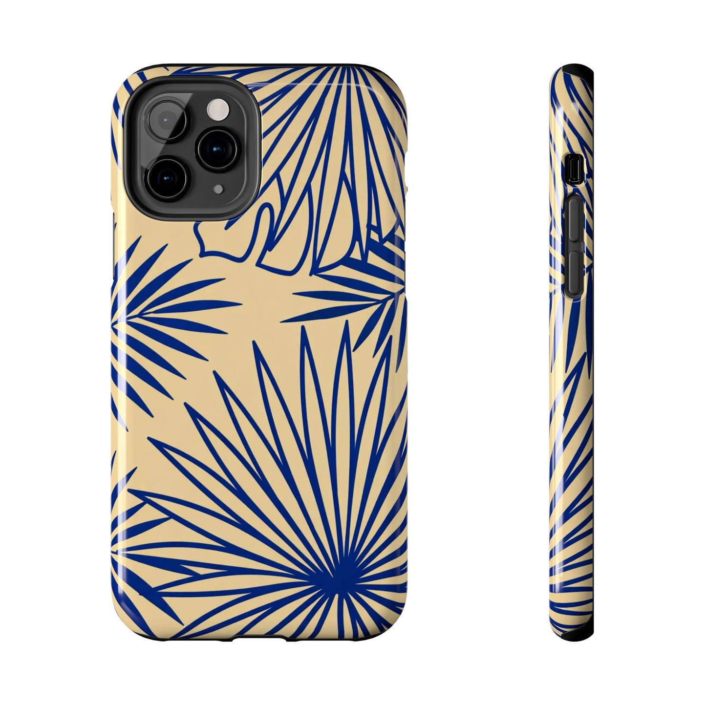 Tropical Palm Pattern Tough Phone Case — Navy Blue Fan Leaves on Sand