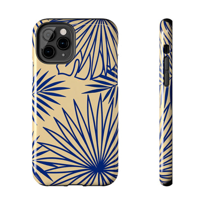 Tropical Palm Pattern Tough Phone Case — Navy Blue Fan Leaves on Sand