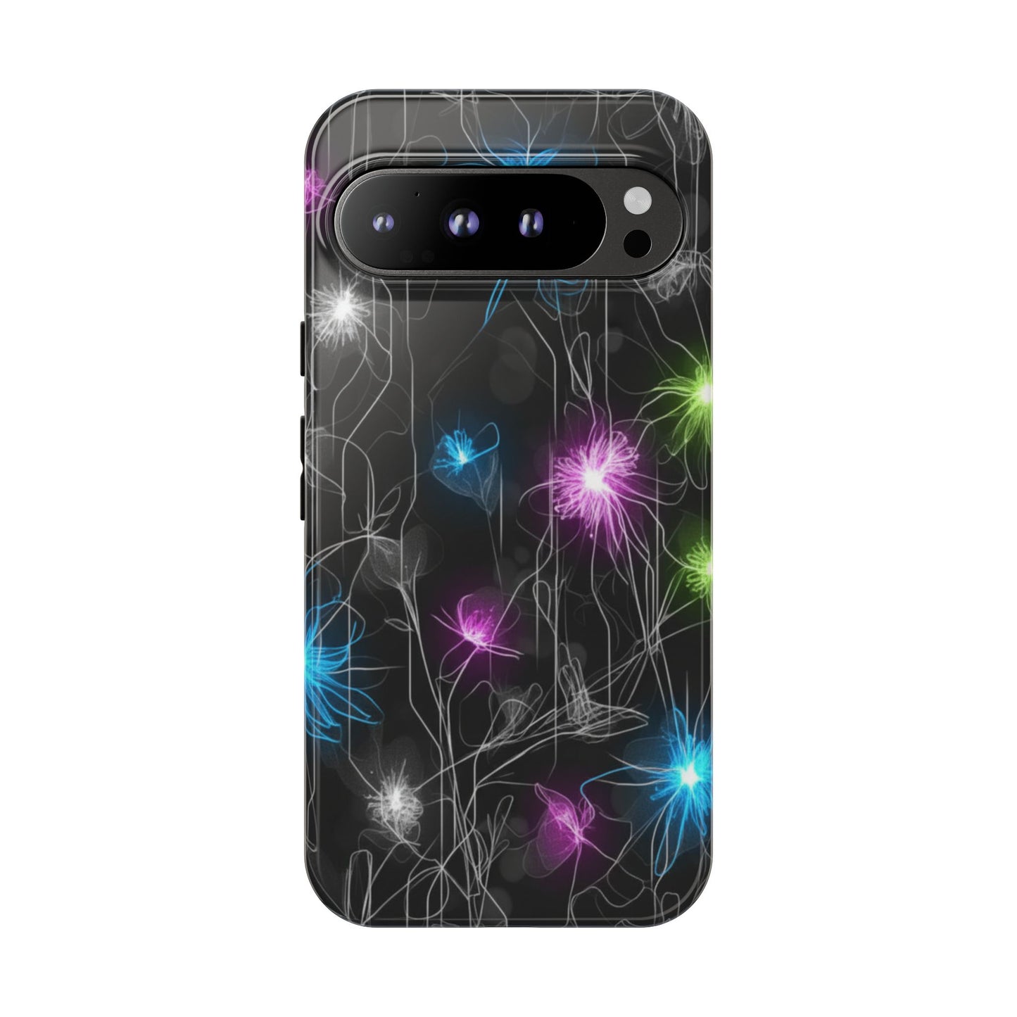 Neon Floral Tough Phone Case — Glow Flower Protective iPhone Cover