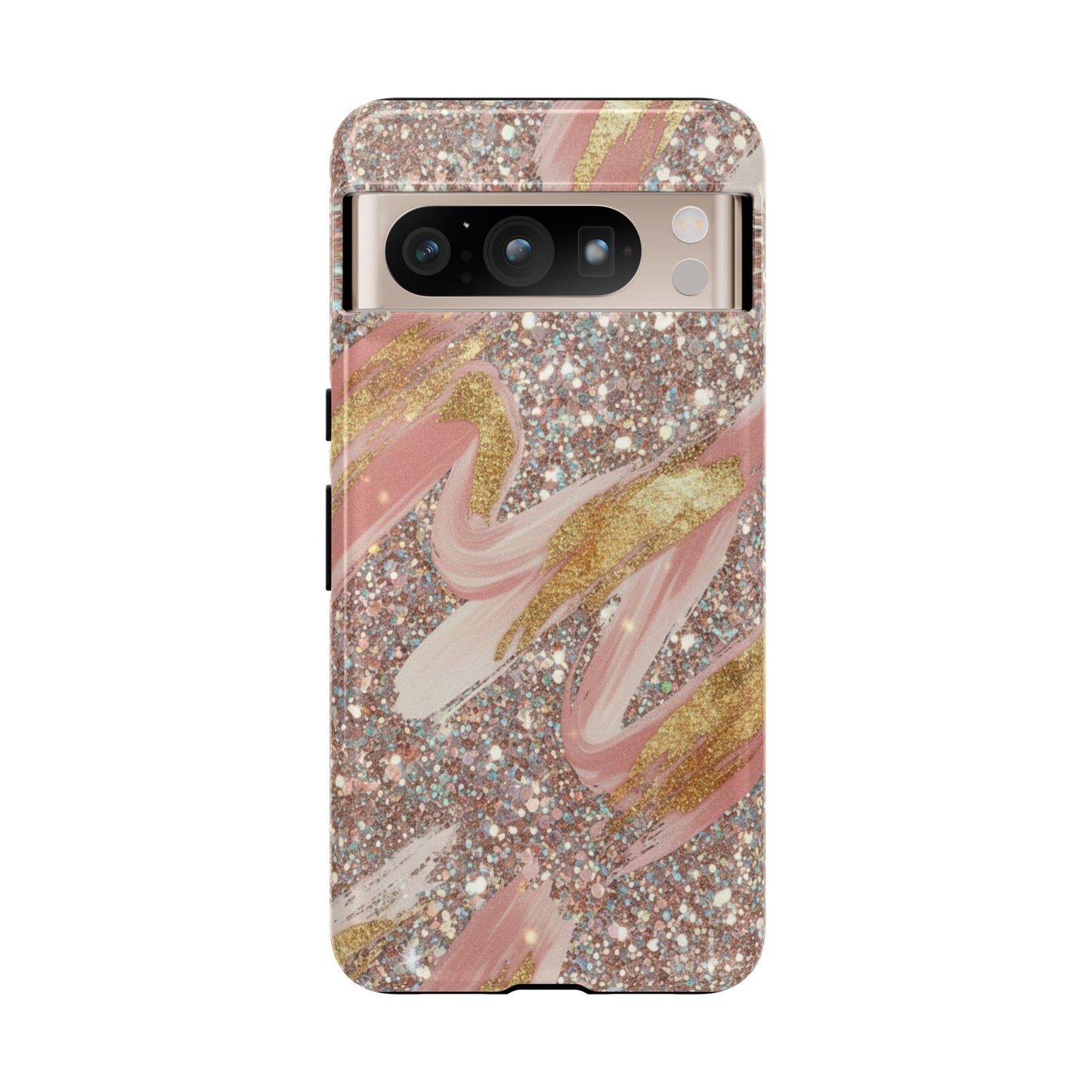 Glitter Blush Marble Phone Case — Pink Gold Swirl Tough Case