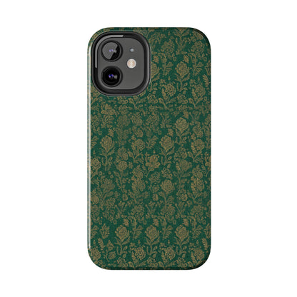Vintage Floral Tough Phone Case — Green Damask Protective Cover