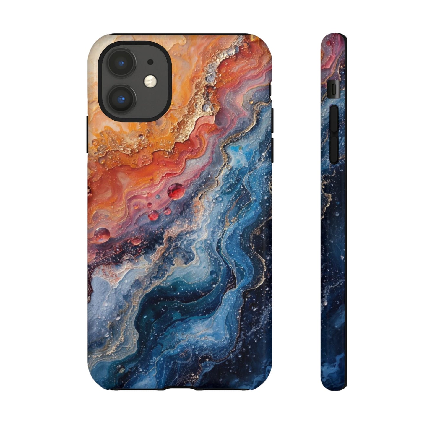 Marbled Galaxy Tough Phone Case — Abstract Blue & Coral Protective Cover