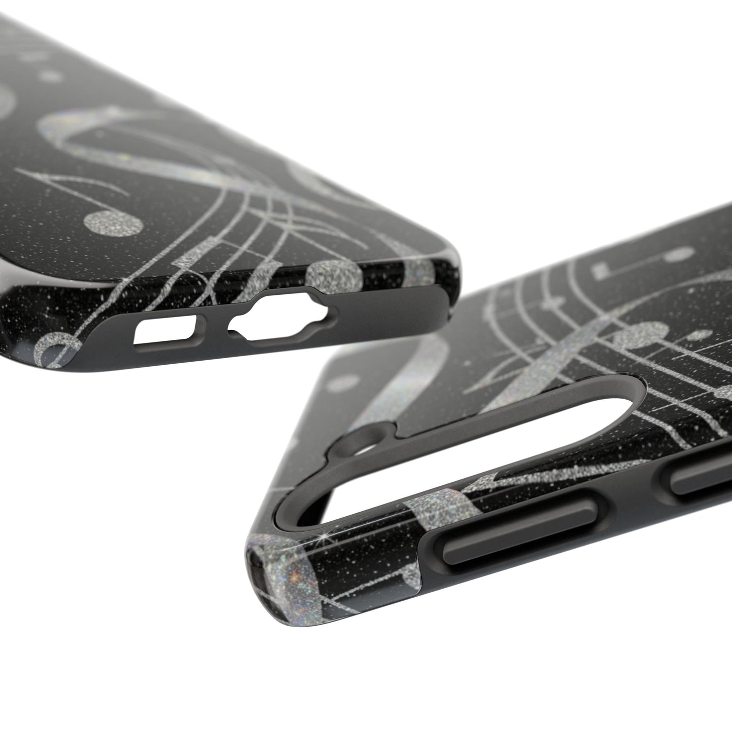 Musical Notes Tough Phone Case – Glitter Black Musician Phone Cover