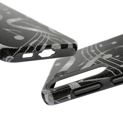 Musical Notes Tough Phone Case – Glitter Black Musician Phone Cover