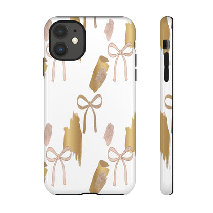 Phone Case — Gold Brushstroke & Blush Bow Pattern