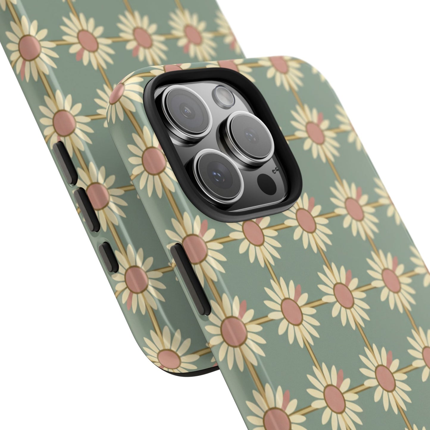 Daisy Pattern Tough Phone Case — Retro Floral Protective Cover