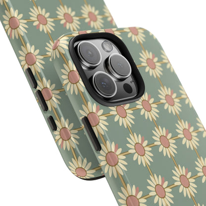 Daisy Pattern Tough Phone Case — Retro Floral Protective Cover