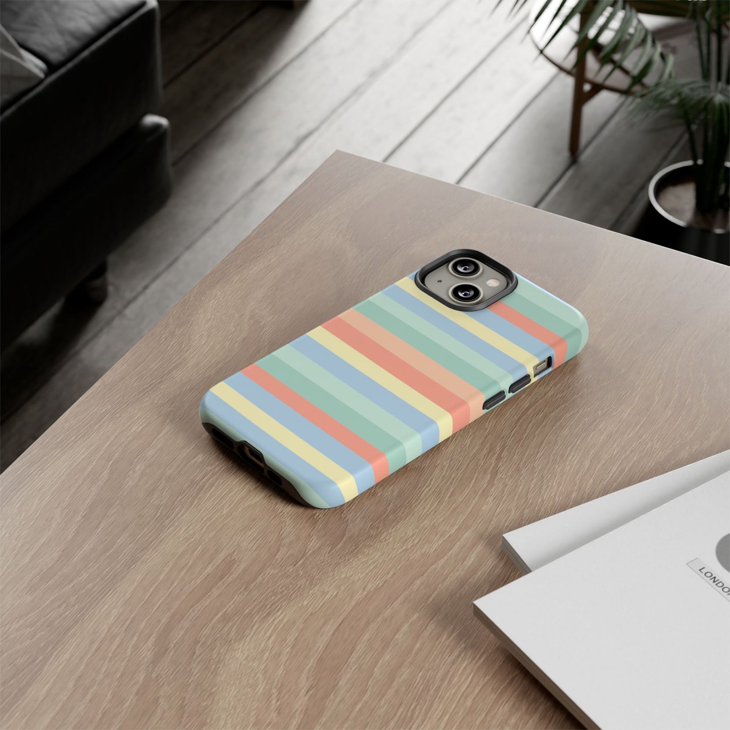 Pastel Striped Phone Case — Retro Horizontal Multi-Color Tough Case