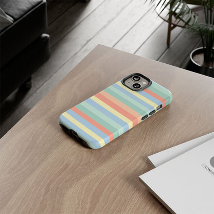 Pastel Striped Phone Case — Retro Horizontal Multi-Color Tough Case