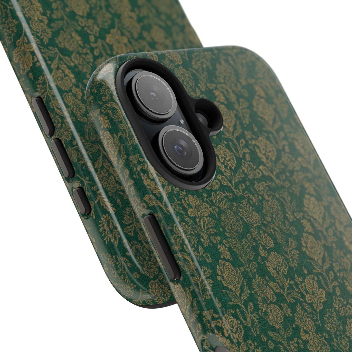 Vintage Floral Tough Phone Case — Green Damask Protective Cover
