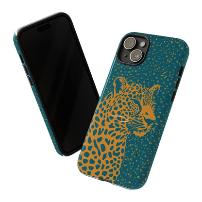 Leopard Spotlight Phone Case — Teal Gold Animal Print Protective Cover