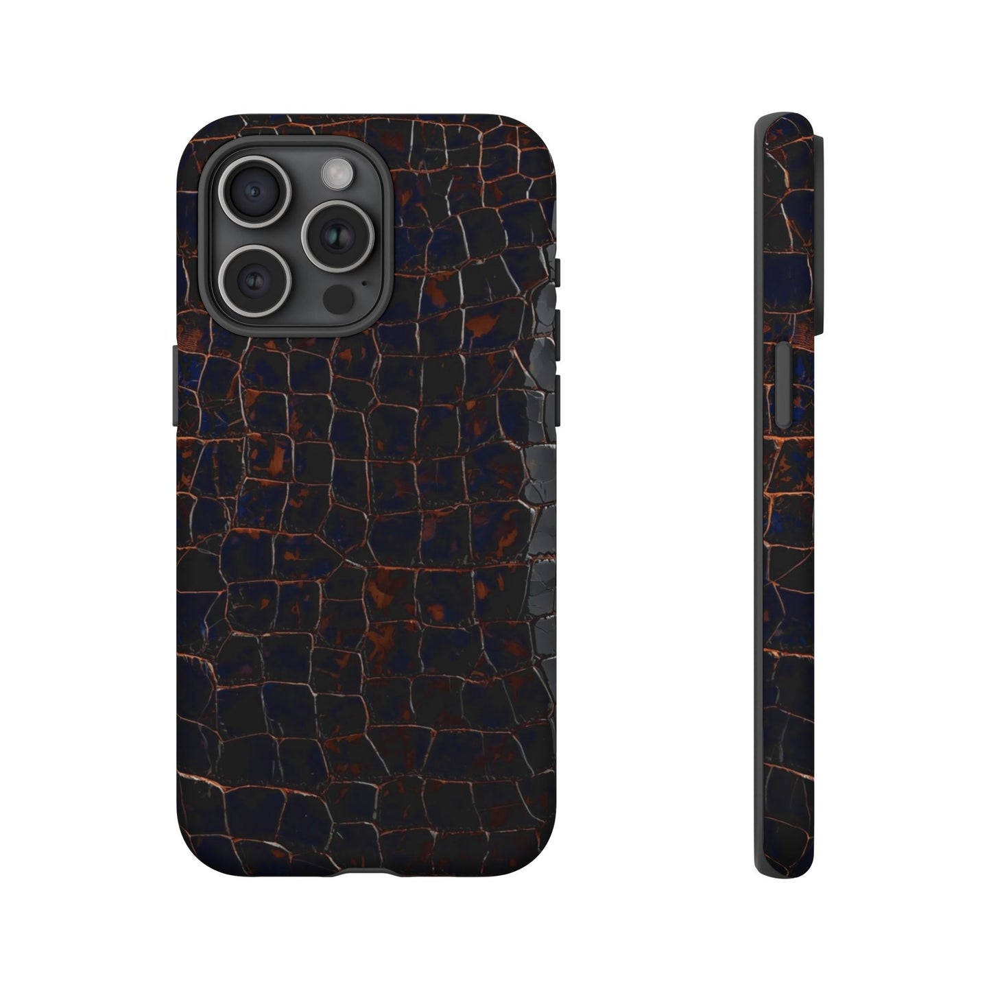 Croc-Embossed Tough Phone Case — Shockproof Black Alligator Texture