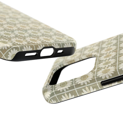 Daisy Tile Tough Phone Case — Retro Floral Protective Phone Cover