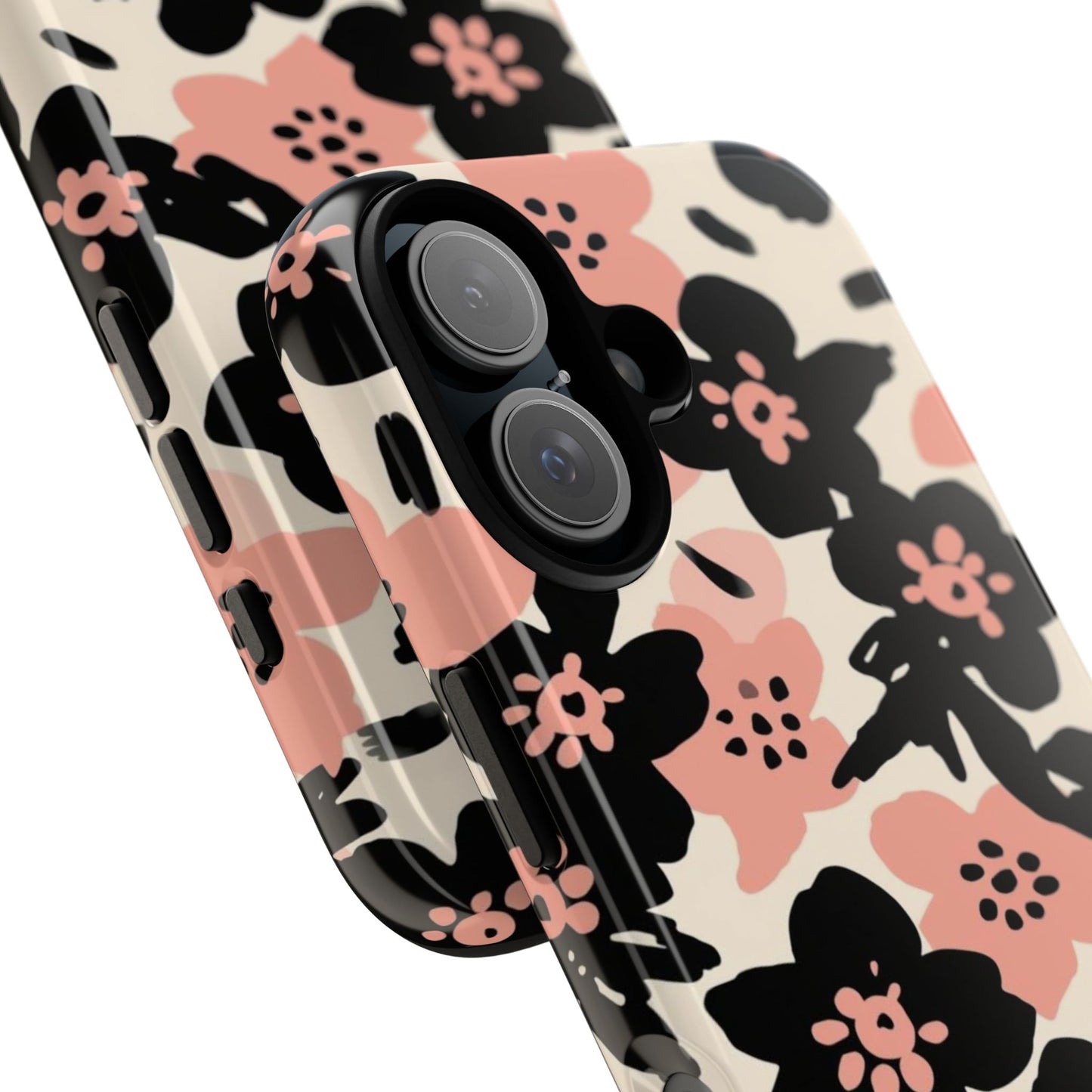 Floral Phone Case — Pink & Black Retro Blossom Protective Cover