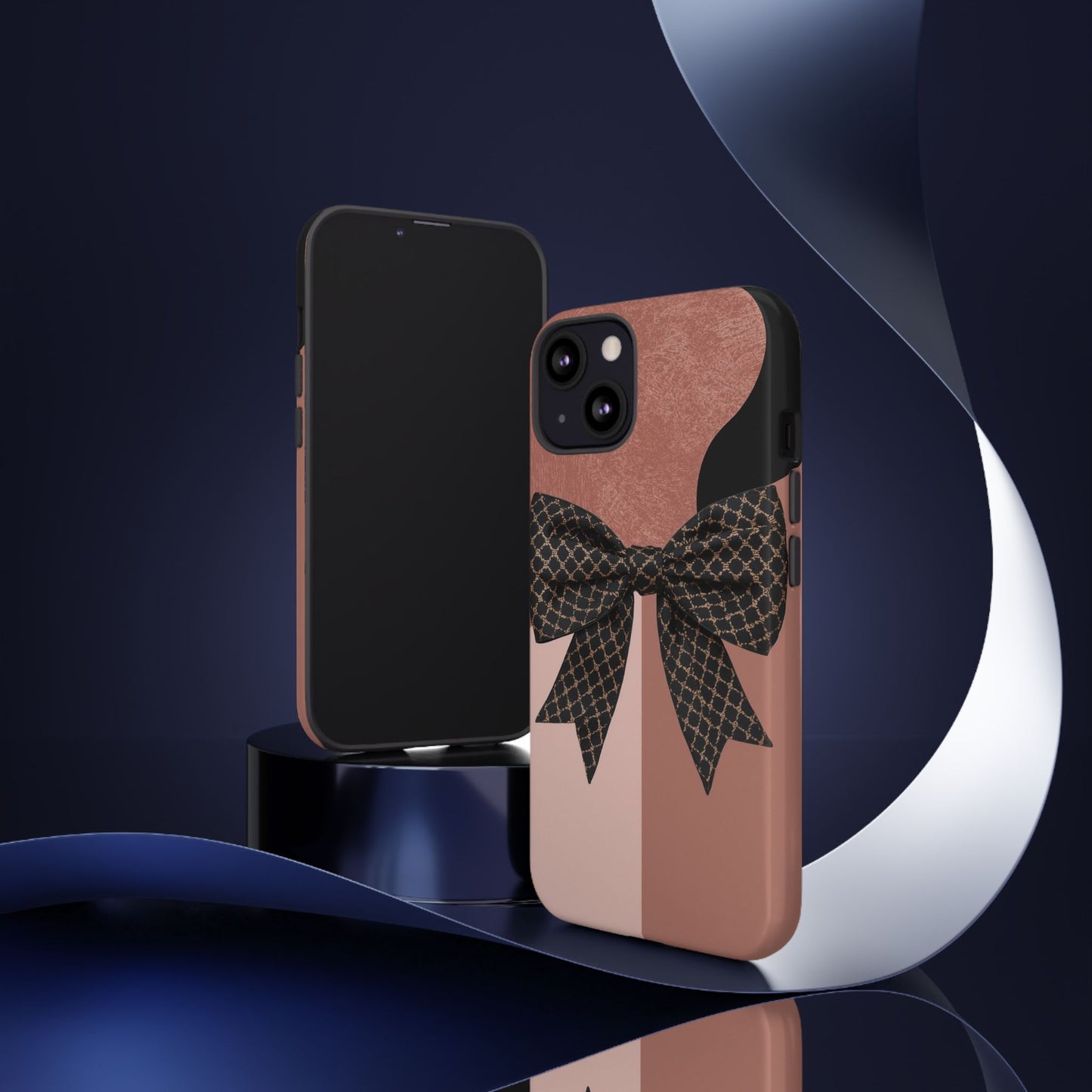 Bow Stripe Tough Phone Case – Pink Mauve Protective Cover
