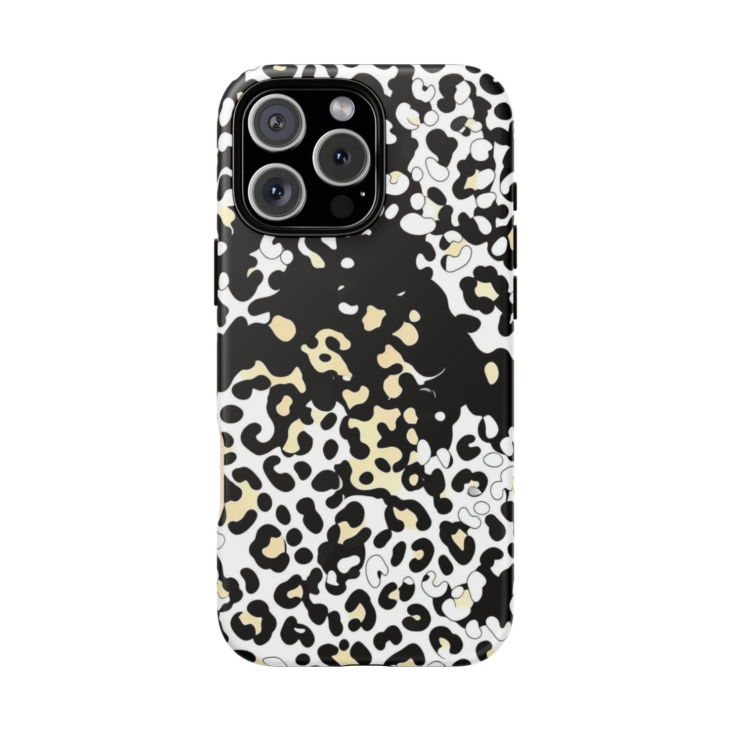 Leopard Splash Tough Phone Case — Black & Cream Animal Print Protective Cover