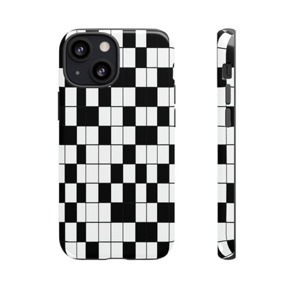 Crossword Grid Phone Case — Black & White Puzzle Pattern Tough Phone Cover