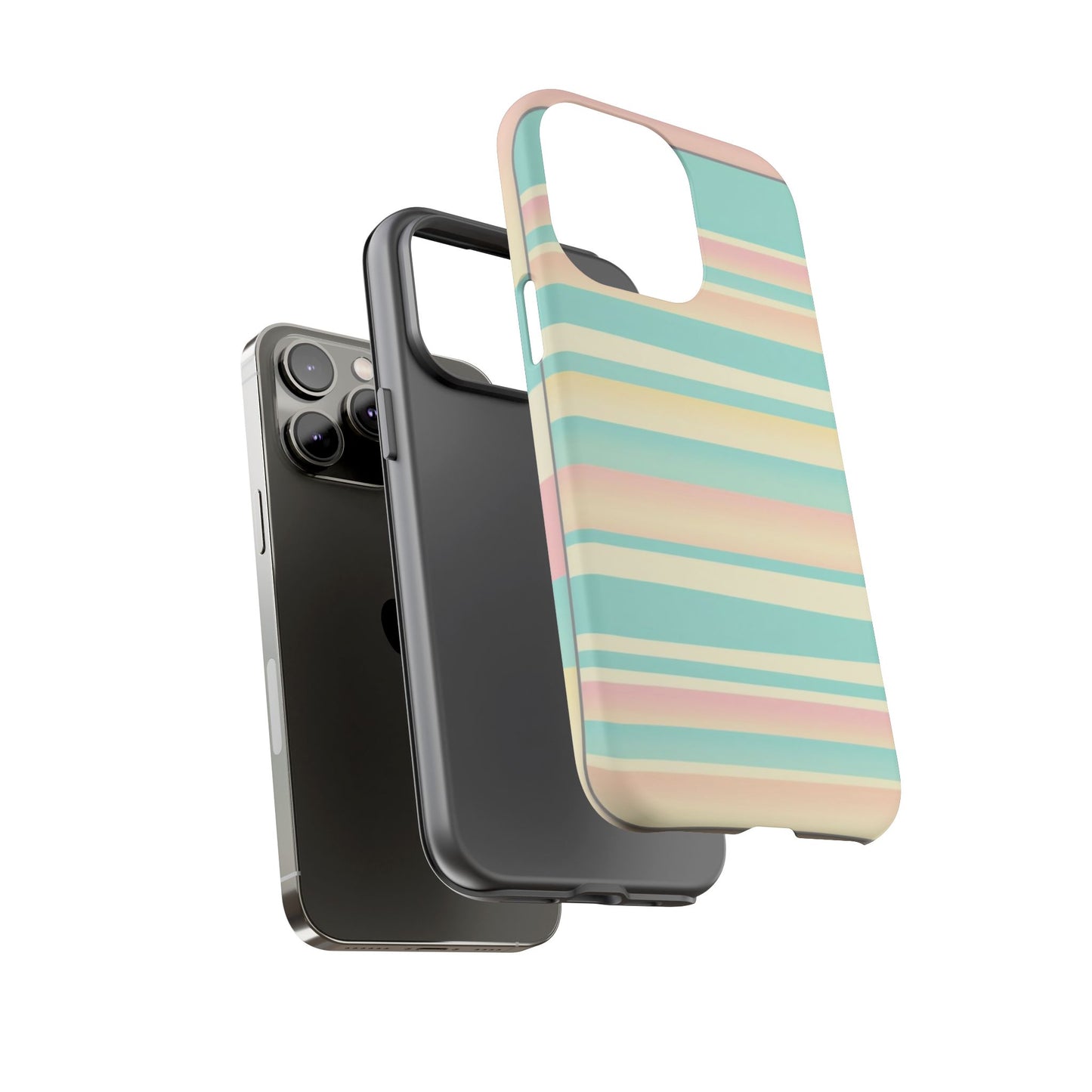 Pastel Striped Tough Phone Case — Mint, Peach & Cream Protective Cover