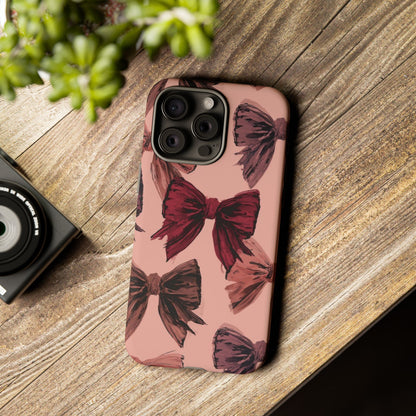 Bow Pattern Tough Phone Case — Pink Watercolor Bows Protective iPhone Cover