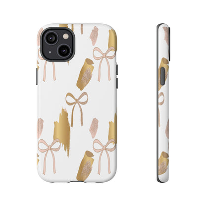 Phone Case — Gold Brushstroke & Blush Bow Pattern